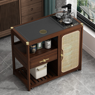 藤编茶几移动茶桌小茶台家用实木茶几烧水壶一体煮茶柜带轮泡茶车