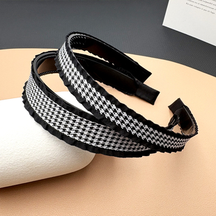 新款千鸟格发箍布艺纯手工甜美气质女拉直不断头箍简约洗脸发卡