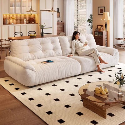奶油风雪尼尔免拆洗三人云朵沙发