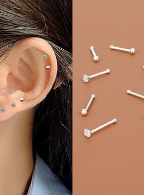 一念 999足银免耳塞耳骨钉四爪睡觉免摘小巧耳饰耳棒养耳洞耳钉女