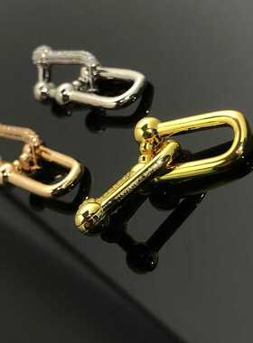 t家马蹄扣u形耳环女轻奢小众感分色半钻耳饰工厂一件