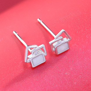 s925纯银几何方块耳钉女时尚轻奢小众感设计简约百搭耳饰