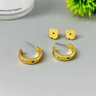 欧美ins风时尚耳饰感彩色锆石c形耳钉精美小众设计轻奢耳环