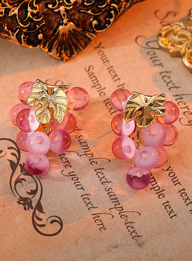 田园风紫色水晶葡萄耳环甜美清新个性耳钉时尚设计百搭耳饰女