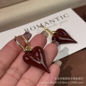 义乌工厂秋冬新款 气质简约红色心形耳扣爱心耳环新年生日耳饰