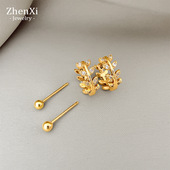 小巧简约轻奢耳环时尚 一款 两戴精致复古橄榄枝耳扣法式 感耳饰