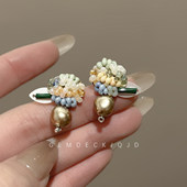 早春新品 小众设计感串珠耳环感温柔甜美耳钉轻奢百搭耳饰银针