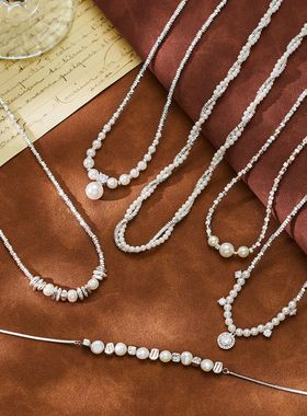 时尚碎银子珍珠项链冷淡风设计感米珠链轻奢拼接ins风项链潮