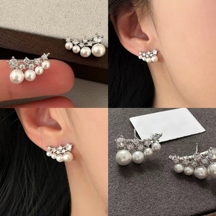 韩系ins银针锆石珍珠耳钉女 时尚个性气质耳环小众感百搭耳饰