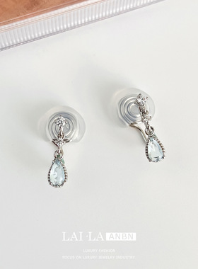 「瓦尔登湖」蚊香盘耳夹女无耳洞浅蓝色水滴耳环气质迷你耳钉