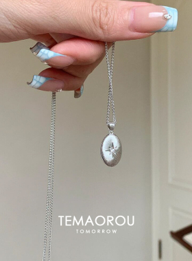 洗澡不掉色“八芒星咖啡豆”点钻拉丝双面吊坠项链女锁骨链毛衣链