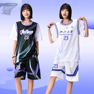球服女款 女生篮球服短袖 套装 女童篮球训练服定制T恤假两件班服夏