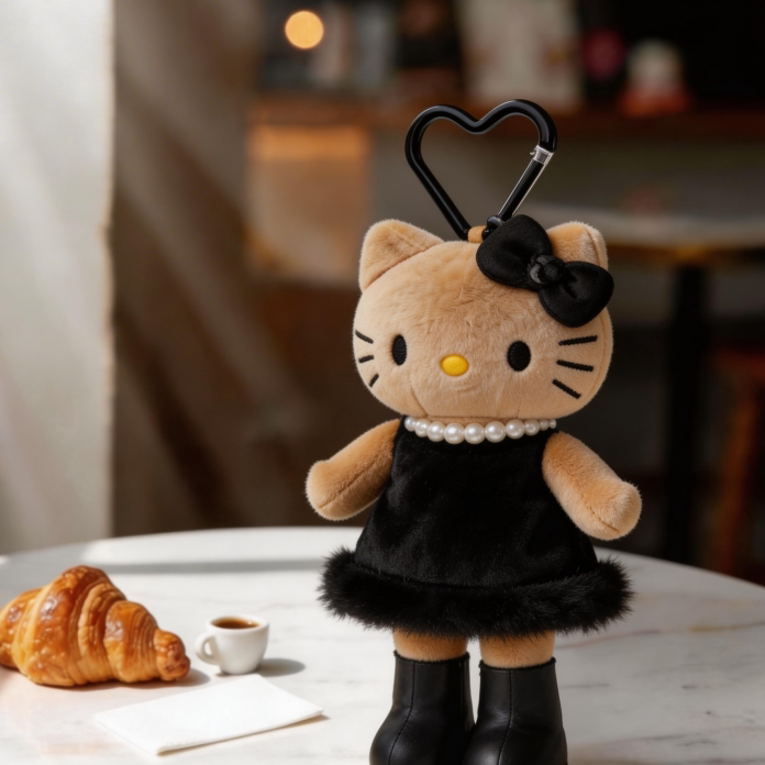 日本正版黑皮长腿名媛玩偶kitty爱心扣毛绒公仔玩偶包挂件小礼物