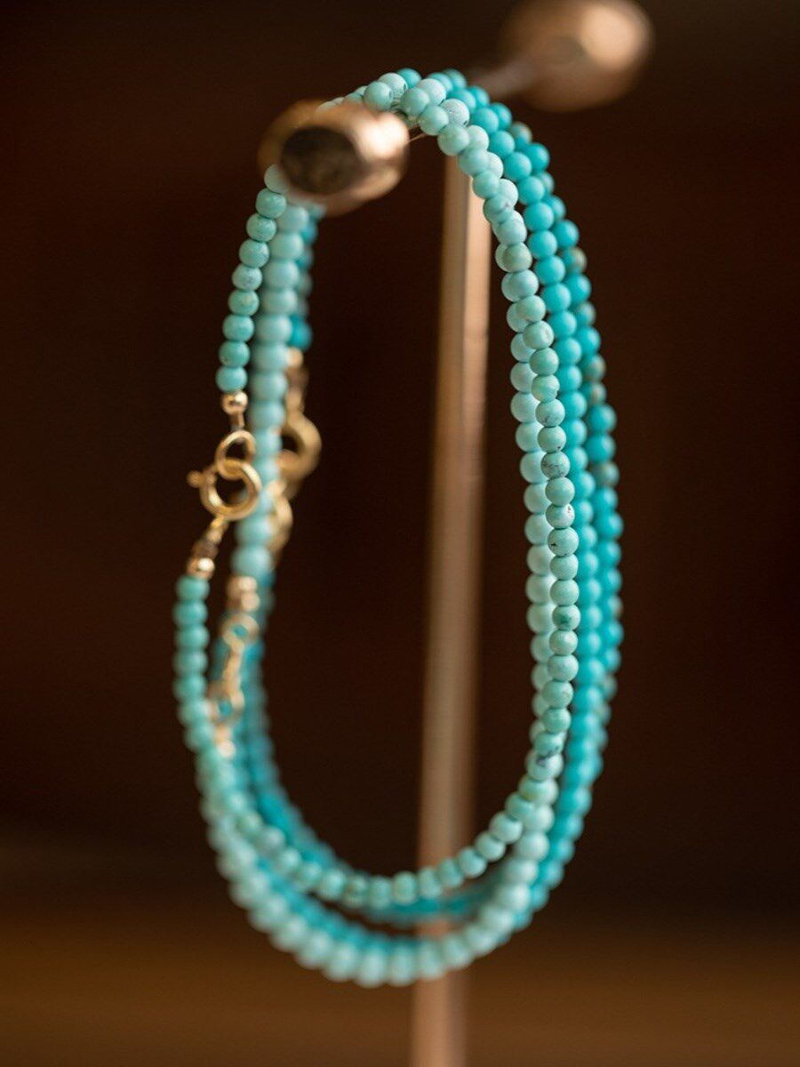 OLE의 극히 미세한 2MM 천연 작은 청록색 팔찌 여성용 싱글 서클 팔찌 중국 발렌타인 데이 문화 놀이 초극세 가을 체인