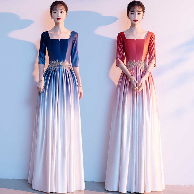 大合唱团演出服女长裙新款气质学生主持礼服显瘦红歌朗诵比赛服装