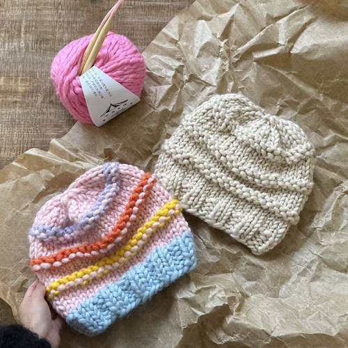 做个毛线手工编织撞色条纹毛线帽DIY材料包针织帽保暖冷帽非成品