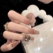 轻奢高级感美拉德香槟爆闪堆钻显贵光疗纯手工穿戴甲新娘美甲