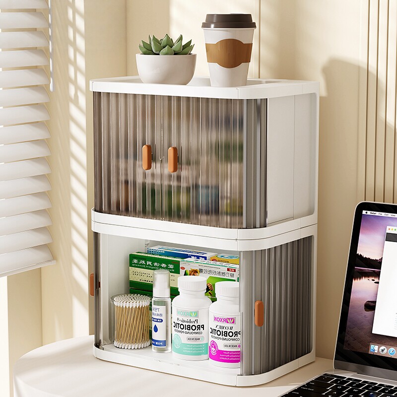 日本桌面收纳盒办公桌工位杯子零食整理小柜子化妆品置物架展示架