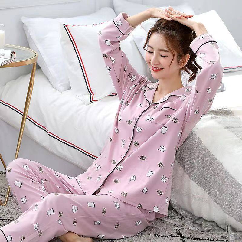 睡衣女100%纯棉春秋季长袖宽松大码女士夏天薄款家居服套装