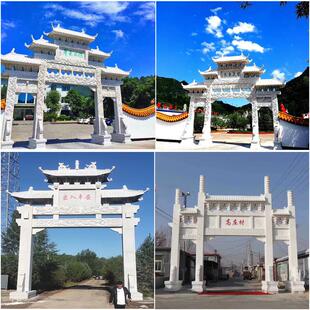 石雕牌楼村口单门牌坊门楼寺庙景区广场入口大理石三门牌楼石牌坊