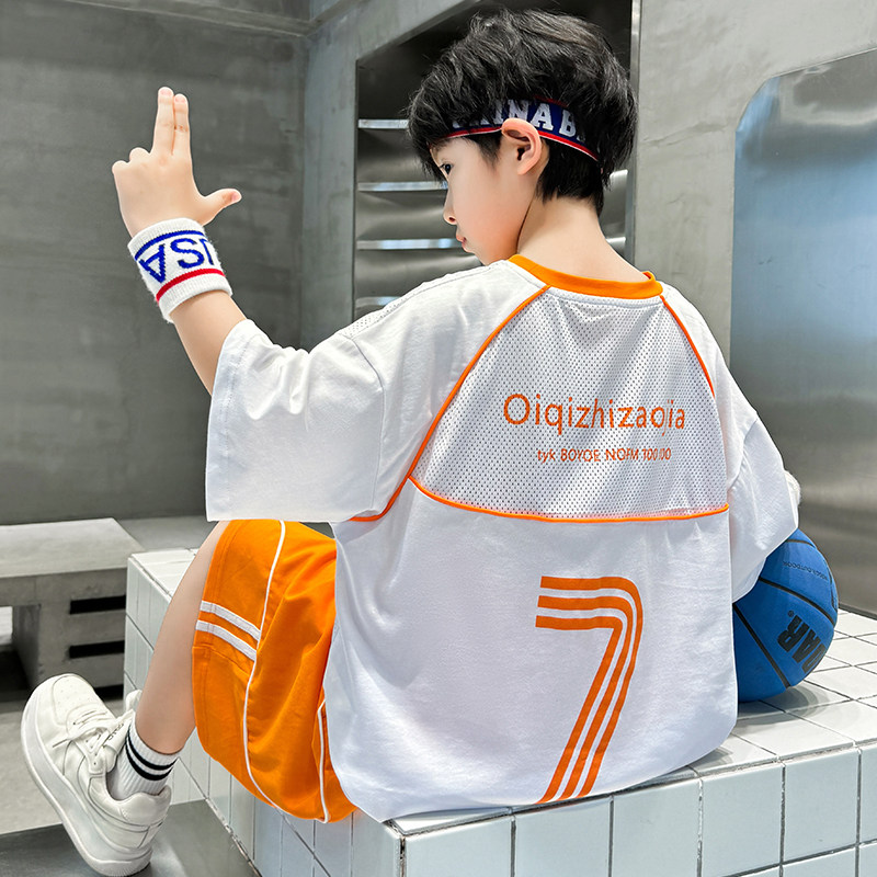男童夏装冰丝套装2026新款中大童男孩夏季儿童夏天短袖速干篮球服