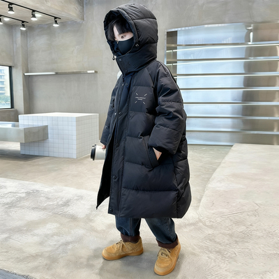 男童羽绒棉服冬装2025新款大童加厚冬季男孩过膝长款儿童棉衣外套
