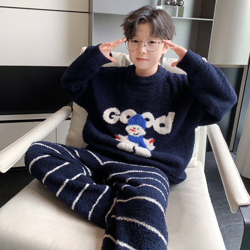 男童秋冬款珊瑚绒睡衣套装