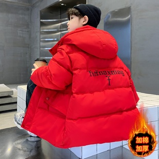 男童冬装羽绒棉服2025新款中大童冬季棉袄儿童本命年红色棉衣外套