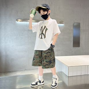 儿童装男童夏装套装2026新款中大童夏季男孩帅气时髦迷彩短裤潮酷