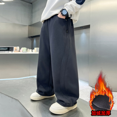 男童加绒卫裤秋冬款2025新款儿童一条过冬一体绒裤子加厚保暖棉裤