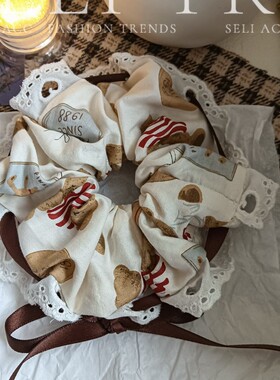 小熊出击~手作发圈 SELI新款丝带花边蝴蝶结大肠发圈美拉德发饰女