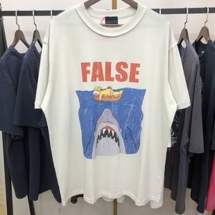 T恤短袖 上衣 高街魏哲鳴同款 vintage復(fù)古卡通裂紋寬松休閑重磅美式