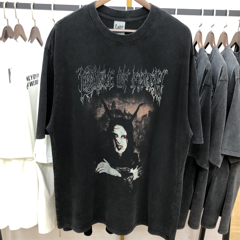 SAINT “ Cradle of Filth 限定 白墨直喷印花vintage水洗男女T恤