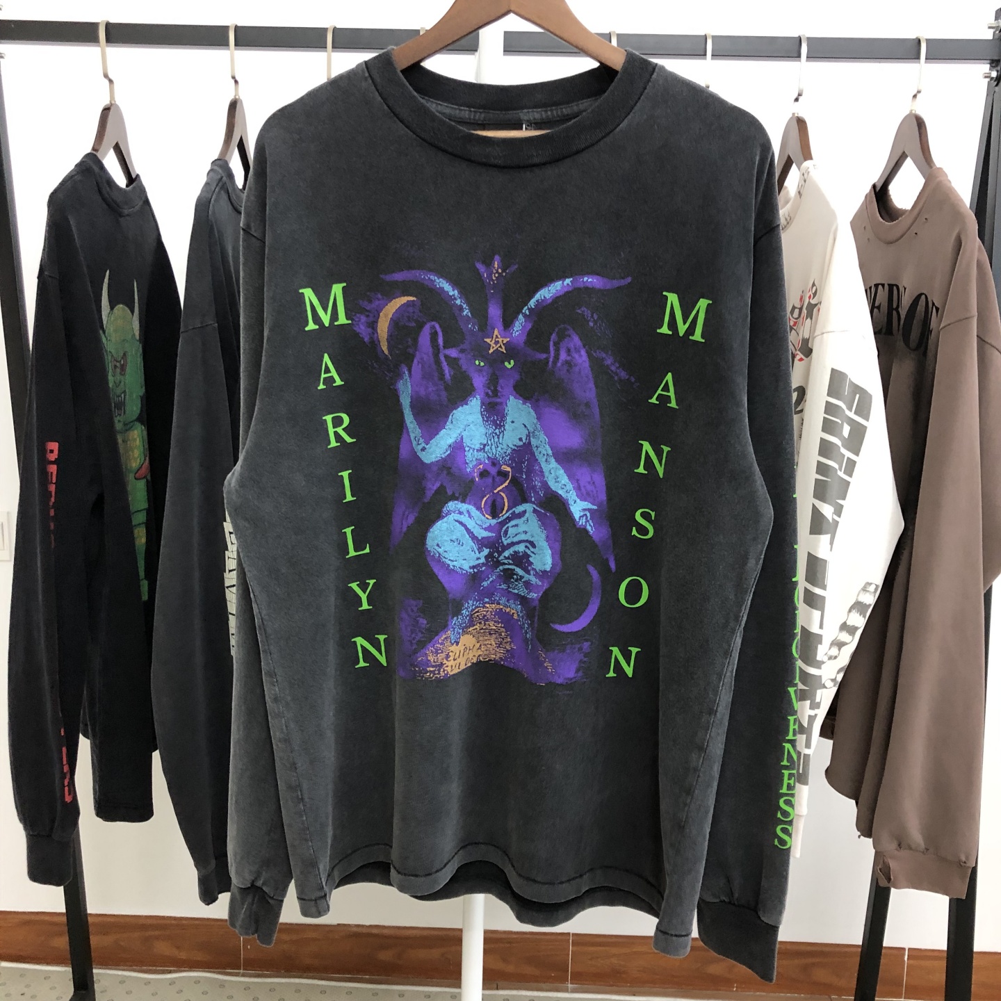 Saint  x Marilyn Manson曼森公羊 vintage洗水做旧长袖T恤男女潮