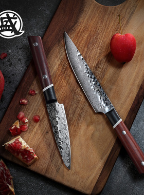 日本三本盛大马士革万用家用厨房高硬度锋利切瓜多功能切肉水果刀