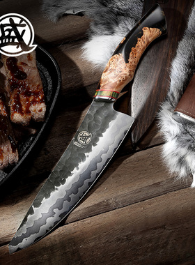 三本盛进口大马士革主厨师刀户外猎切肉刀分割刀牛刀西式分割刀