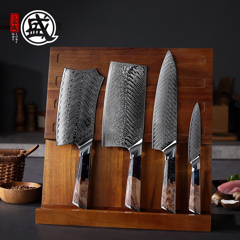 日本三本盛进口大马士革菜刀