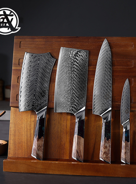 日本三本盛大马士革菜钢刀家用切片刀具锋利进口手工锻打组合套装