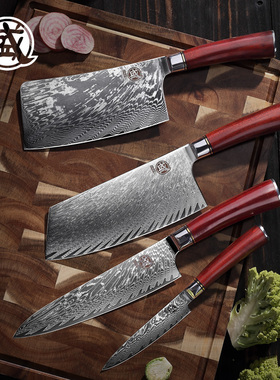 日本三本盛进口大马士革菜刀锋利高端送礼切片砍骨刀组合厨房刀具
