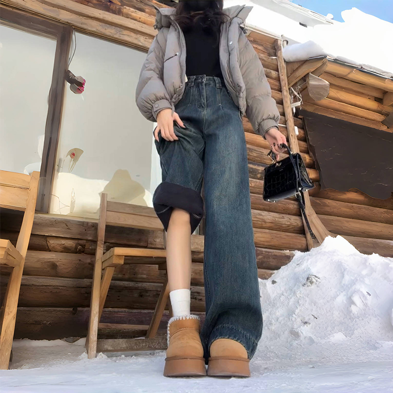 阔腿牛仔裤女2025秋季新款梨形身材大尺码高腰显瘦宽松直筒拖地长