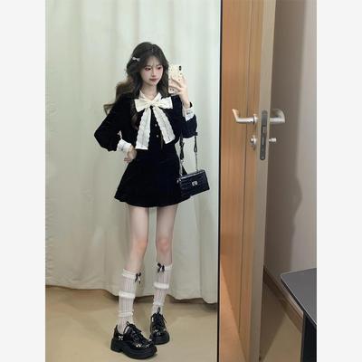 甜美富家千金小香风连衣裙子女秋冬高级感早秋穿搭一整套名媛套装