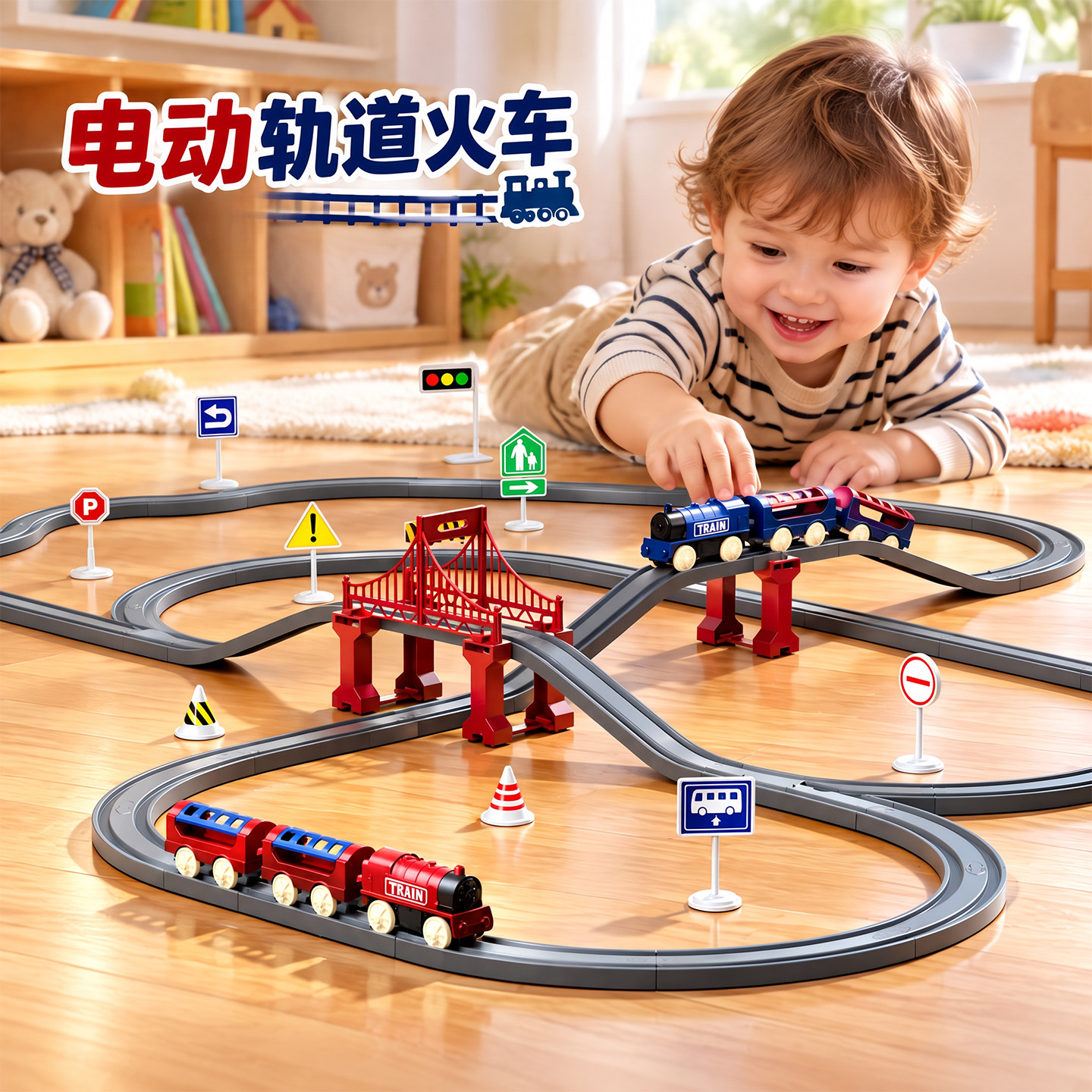 diy百变拼接轨道电动小火车