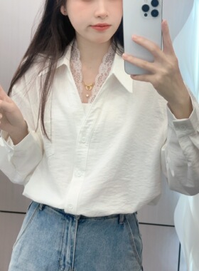 【运补6-8】1025早秋新款领口蕾丝拼接百搭衬衫女Z