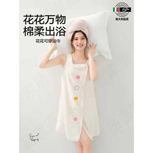 意大利可穿式浴巾浴裙纯棉浴袍2025新款全棉女士家用吸水可裹裹巾