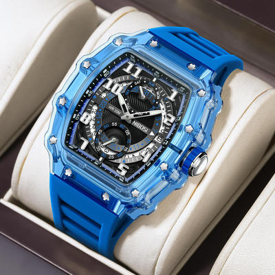 NIBOSI外贸透明酒桶形防水镂空男士手表时尚男表直播爆款厂家