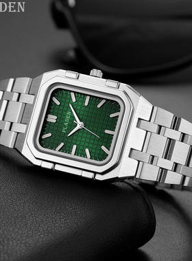 PLADEN品牌厂家直销简约男士手表潮流方形不锈钢高质量石英腕表男