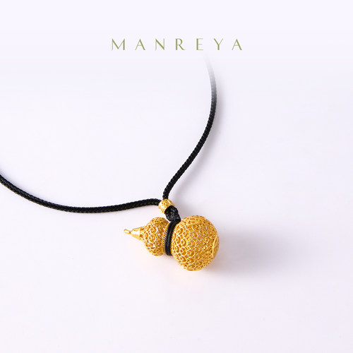 Manreya玛芮雅项链双福叠韵项链葫芦吊坠原创设计金色锁骨链绳链