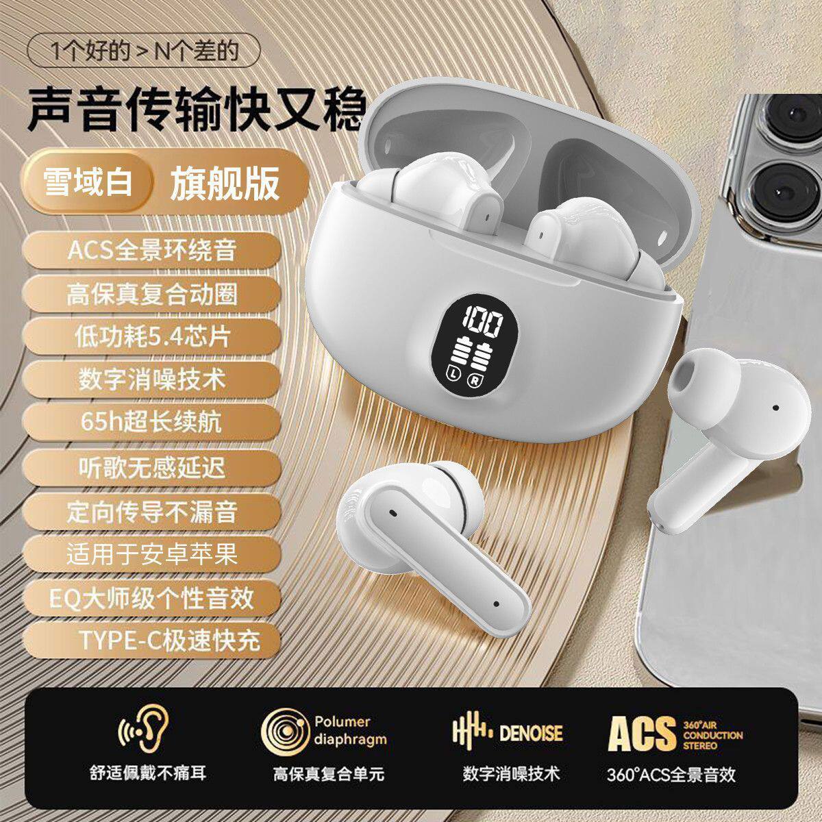 降噪无线蓝牙耳机半入耳式超长续航高音质适用华为苹果