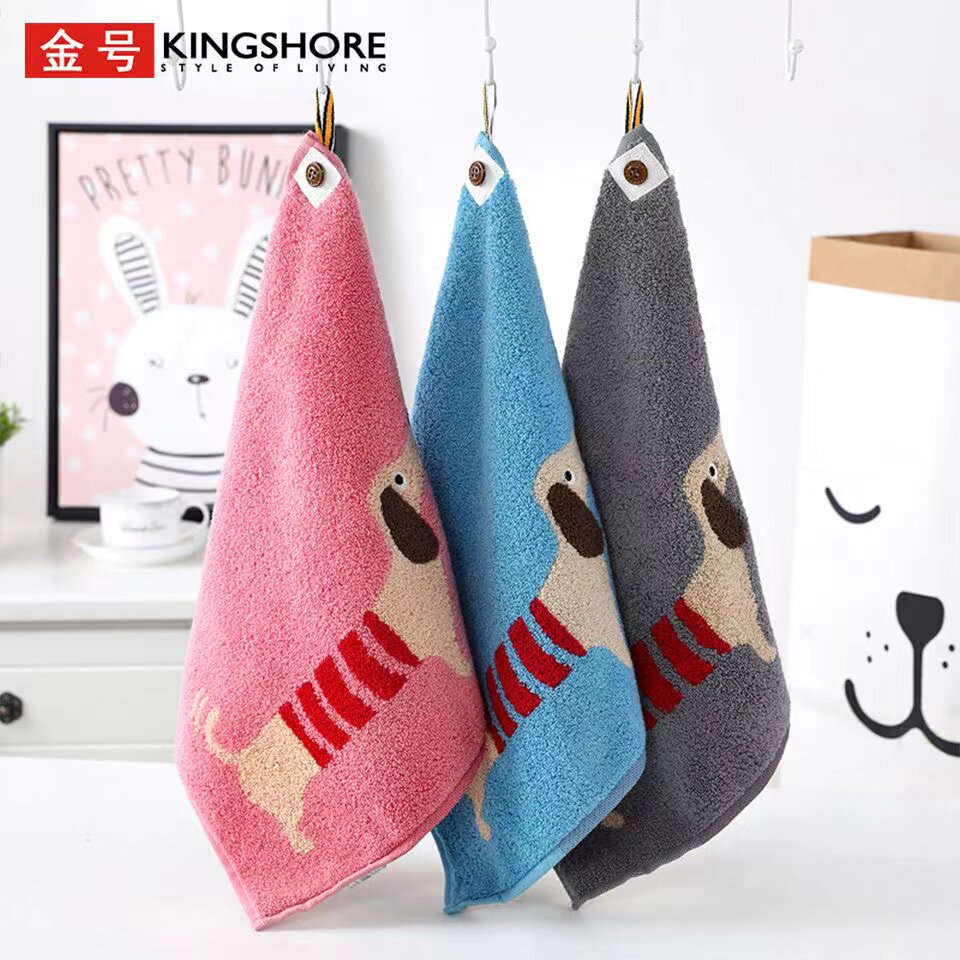 【金号方巾】纯棉A类幼儿园抹手巾擦手巾卡通绣小狗自带挂绳6001