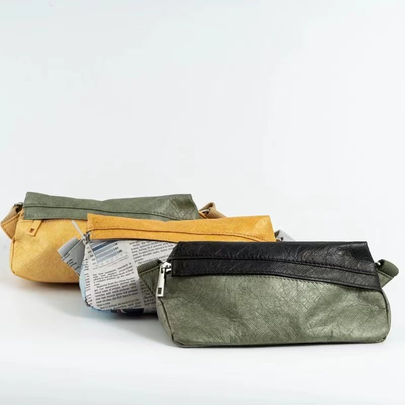 撞色运动防水牛皮纸腰包胸包男士杜邦纸包手机包骑行斜挎包轻便女